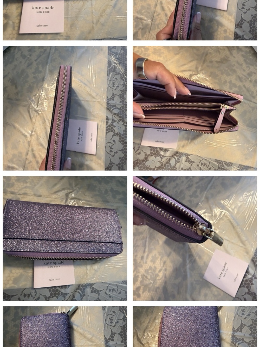 kate spade purple glitter zip wallet!!